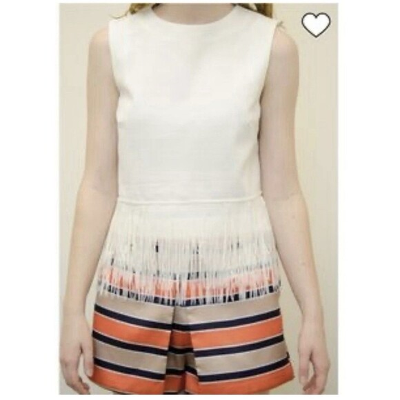 English Factory White Sleeveless Fringe Pearl Accent Top Blouse Women’s Large - Picture 1 of 10